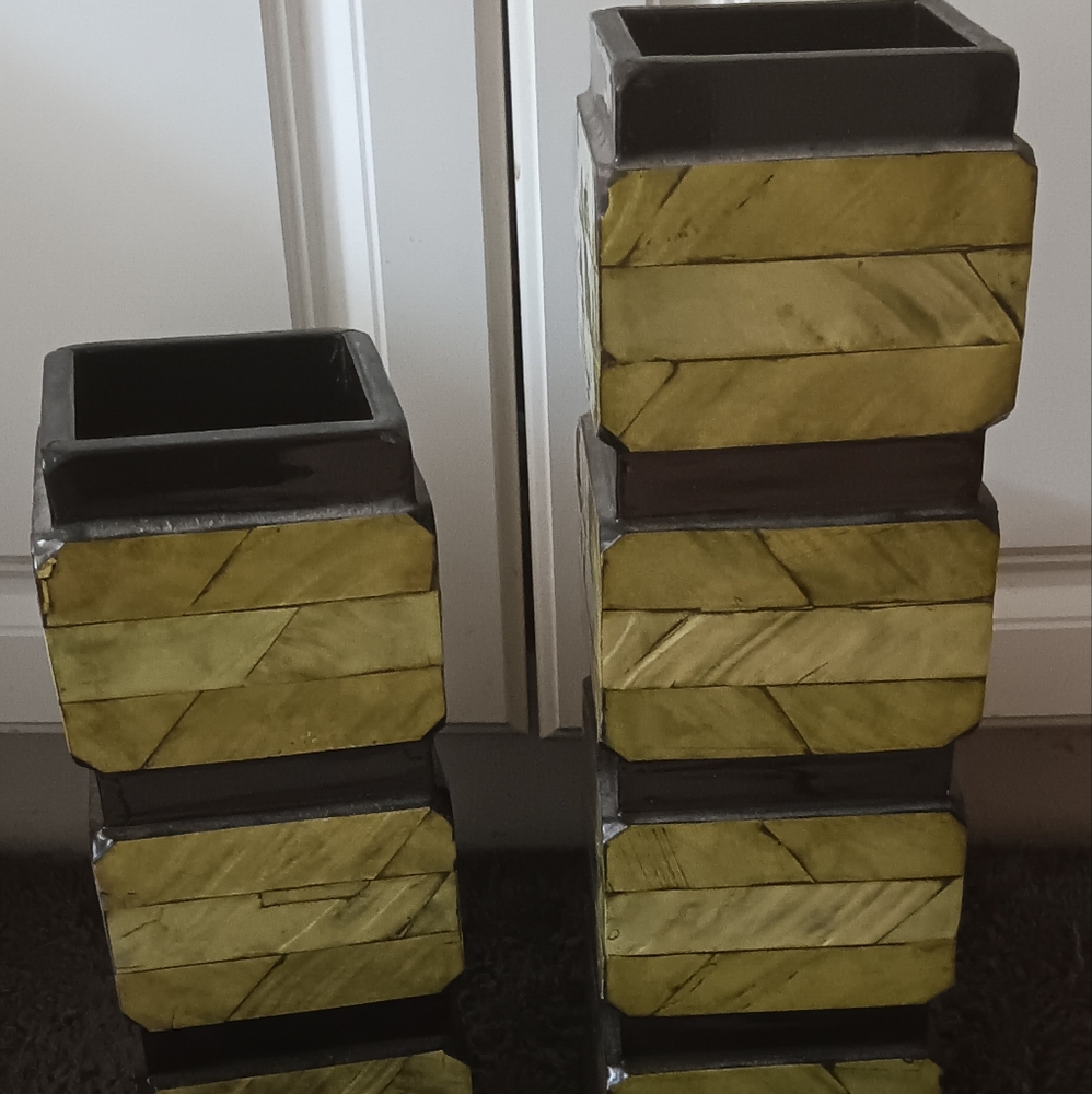 Vintage Mother of Pearl & Bamboo vases tall